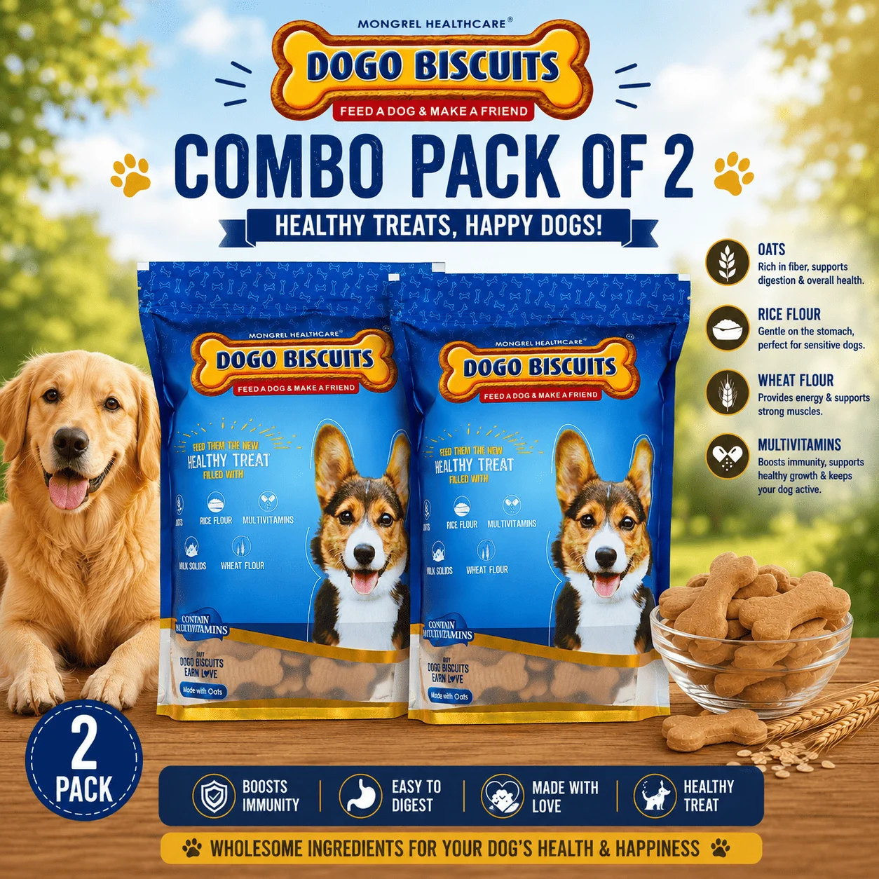 hjxj3sjc7qdm9fsrkvgi Dogo Biscuits Multigrain Dog Adult 1 Kg Pack of 2 - Image 1