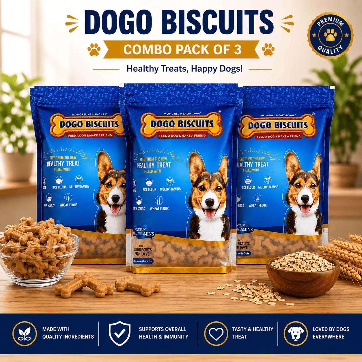 ucxx2d3uupzqxmdwtnam Dogo Biscuits Puppy 1 Kg Pack of 3 | Multigrain Biscuit Made with Oats and Multivitamins - Image 1