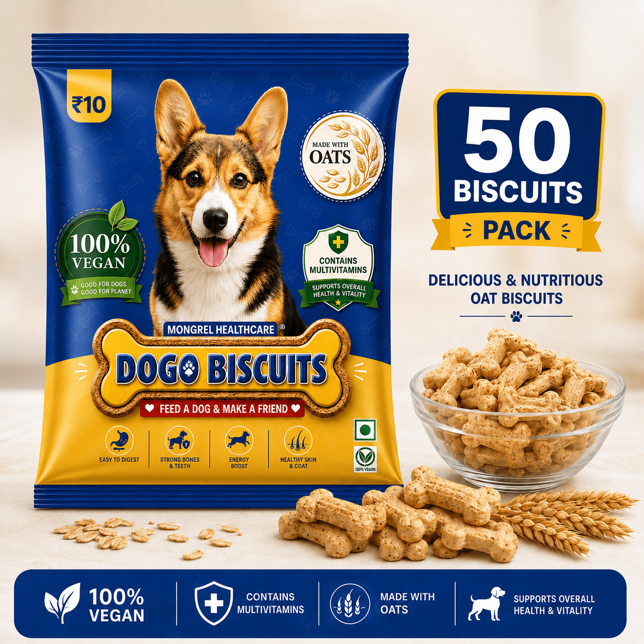 013d9ef4-c37e-4a1e-8127-22eb1ffe1234 Dogo Biscuits Vegan Small Pack of 50 | Multigrain Biscuits Made with Oats, Plant-Based Ingredients & Multivitamins - Image 1